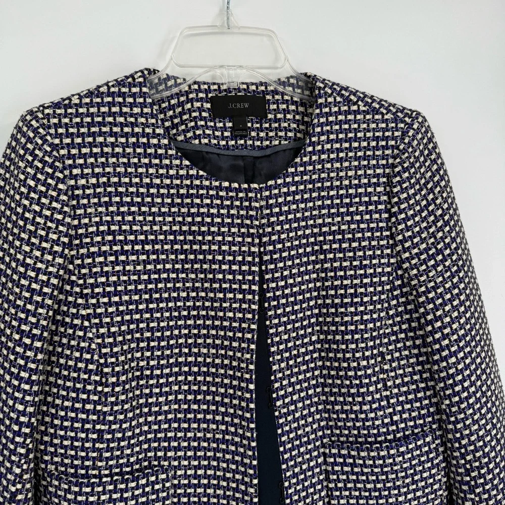 J. Crew Purple Metallic Cropped Blazer Jacket Size 6 Women Pockets Woven Silk